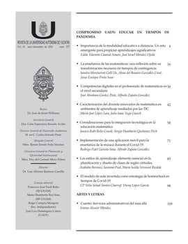 Revista de la Universidad Autónoma de Yucatán, núm. 277 (julio-diciembre de 2020). Compromiso UADY: educar en tiempos de pandemia